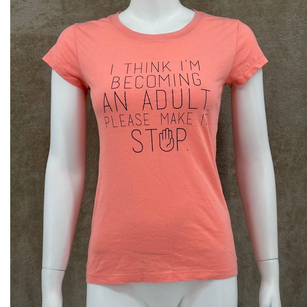 Wound Up Top Womens Medium Orange Coral Short Sleeve T-Shirt Adulting Funny